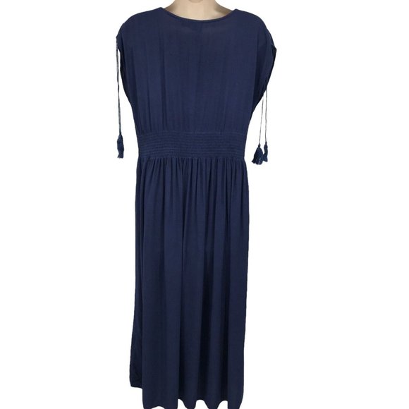 Anandas Women's Blue Floral V Neck Embroidered Casual Pullover Sun Dress Size S - Picture 2 of 8